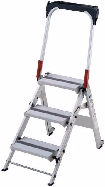 Sgabello pieghevole professionale in alluminio Gierre colore argento con piedini in gomma e design arrotolabile