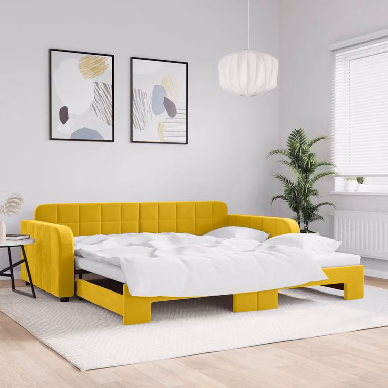 vidaXL Divano Letto con Letto Estraibile in Velluto Giallo 100x200 cm