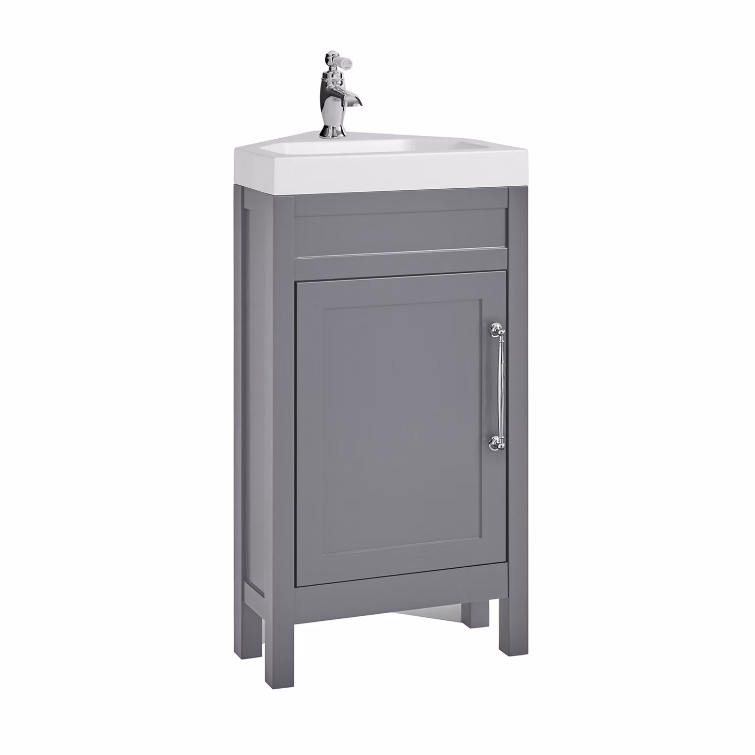 Mobile Bagno Angolare Grigio Chiaro da 450mm con Lavabo e Maniglia Classica con Barra a T Cromata - Warwick