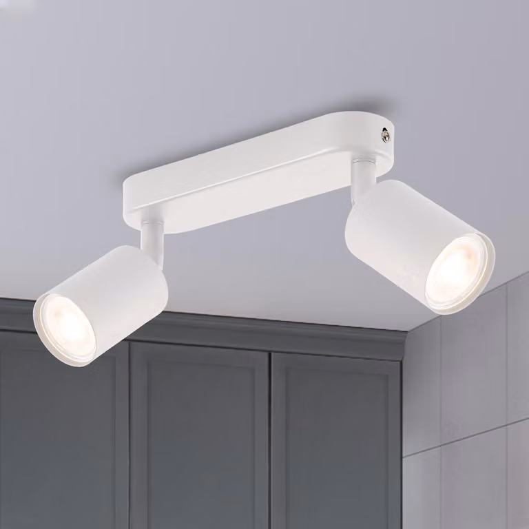 ANWIO Lampada da soffitto a due luci, bianca, con attacco GU10, orientabile. Lampada da soffitto, faretti per cucina, camera da letto, soggiorno, corridoio (senza lampadine). EUS-EA190811-10-02RW-1U