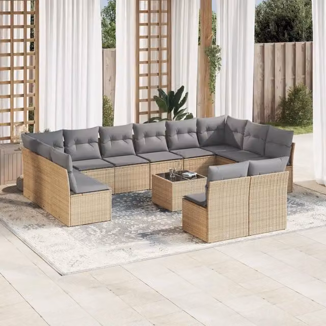 Set Divano da Giardino Moderno VIDAXL a Forma a U in Polyrattan con 13 Cuscini Beige