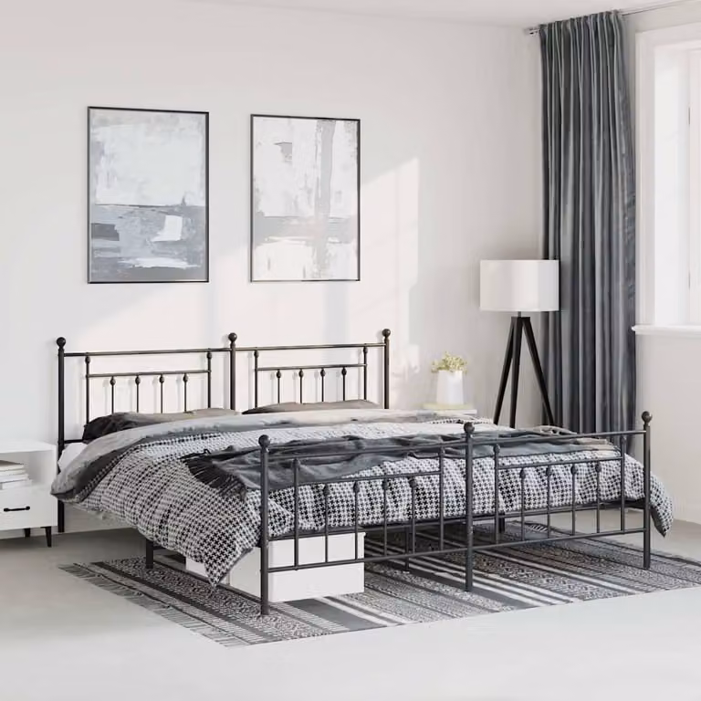 vidaXL Giroletto con Testiera e Pediera in Metallo Nero L: 187 cm, P: 219 cm, H: 97 cm
