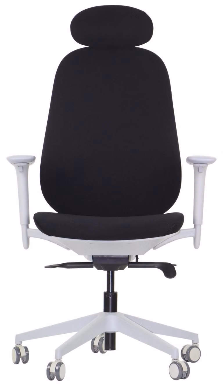 Sedia girevole ergonomica da ufficio LARSTON GF, base in nylon, braccioli regolabili, poggiatesta e supporto lombare, estensione del sedile, struttura grigia, rivestimento nero