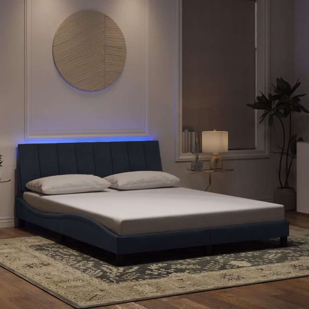 vidaXL Giroletto Hanko in Velluto Grigio Scuro con LED e Porte USB, L/P: 160 x 200 cm