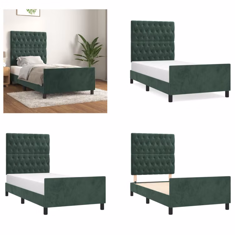 vidaXL Struttura letto con testiera verde scuro 100x200 cm in velluto - Struttura letto con testiera - Struttura letto con testiera - Struttura letto - Letto con testiera