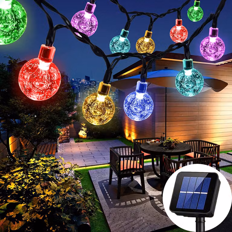 Solar Crystal Ball Fairy Lights Colorful Waterproof Outdoor Indoor Decoration for Garden Balcony Wedding Party Christmas, 5m 20LED