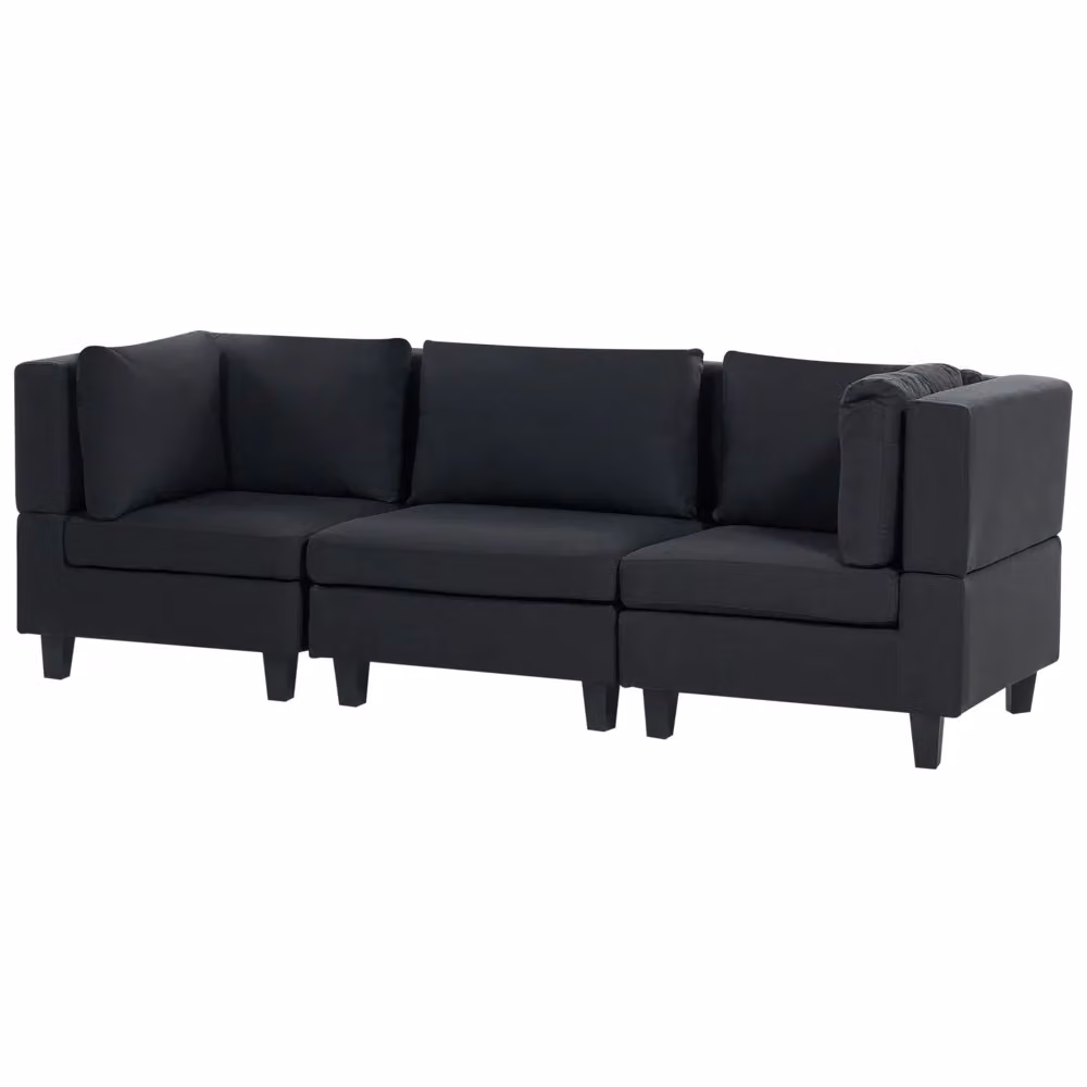 Divano Componibile Beliani in Tessuto Nero con Coperture Rimovibili, Stile Moderno, L: 228 cm, P: 76 cm, H: 72 cm – 2