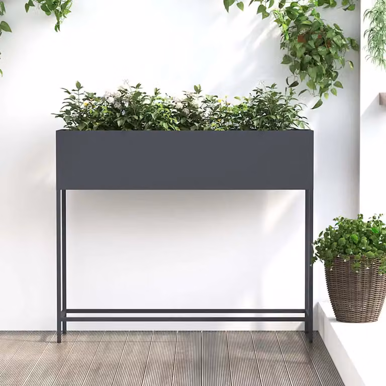 Vaso da giardino rialzato vidaXL in acciaio colore antracite L 100 cm x P 26 cm x H 82 cm