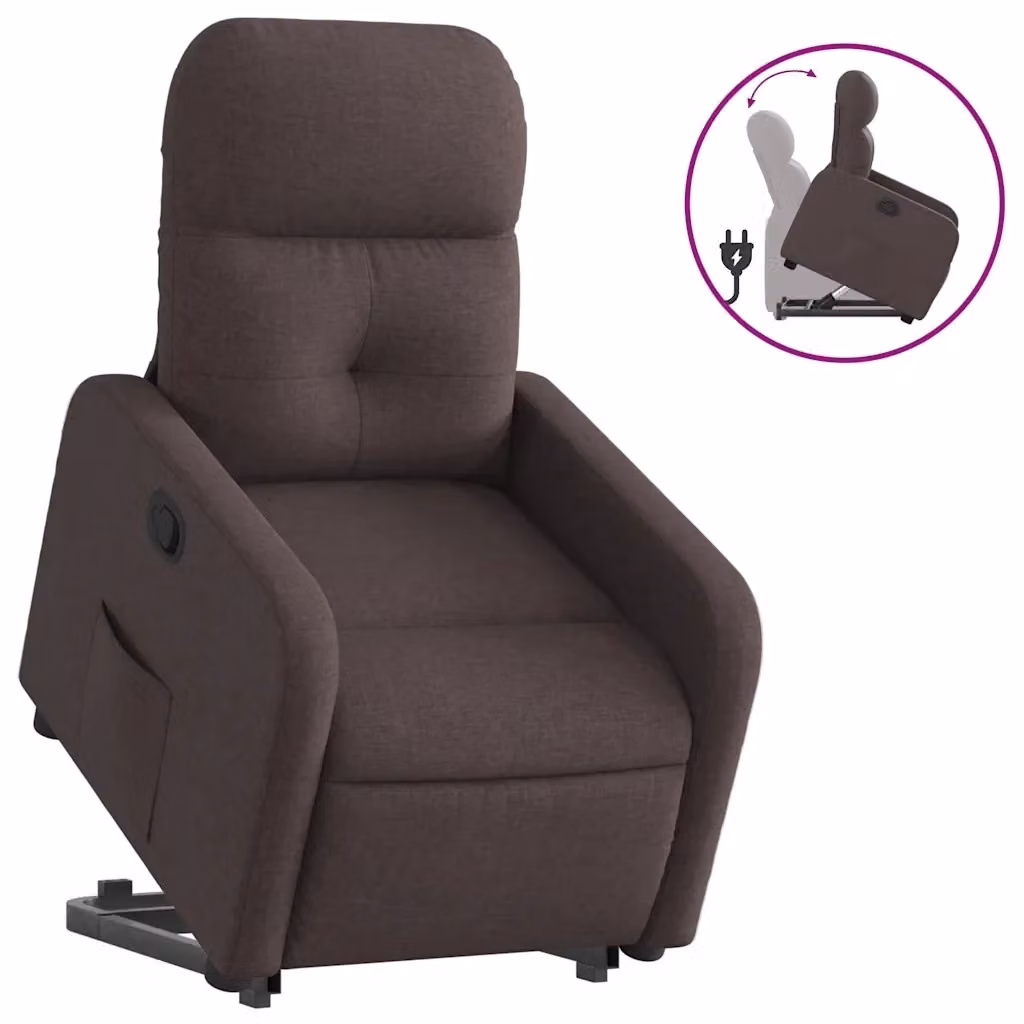 Poltrona Alzapersona Reclinabile vidaXL in Tessuto Marrone con Assistenza Elettrica per Senior – 2