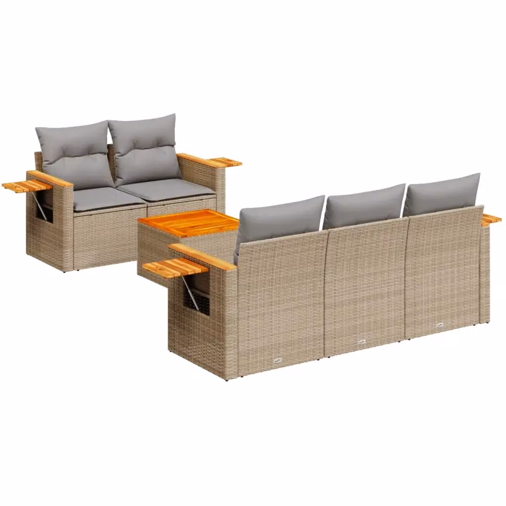 Set Divano da Giardino vidaXL 6 pz in Polyrattan con Cuscini Beige e Grigio per Esterno – 2