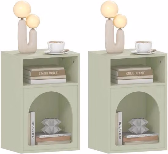 Cassettiera notturna - Design curvo - Spazio aperto - Due pezzi - Cassettiera letto notte