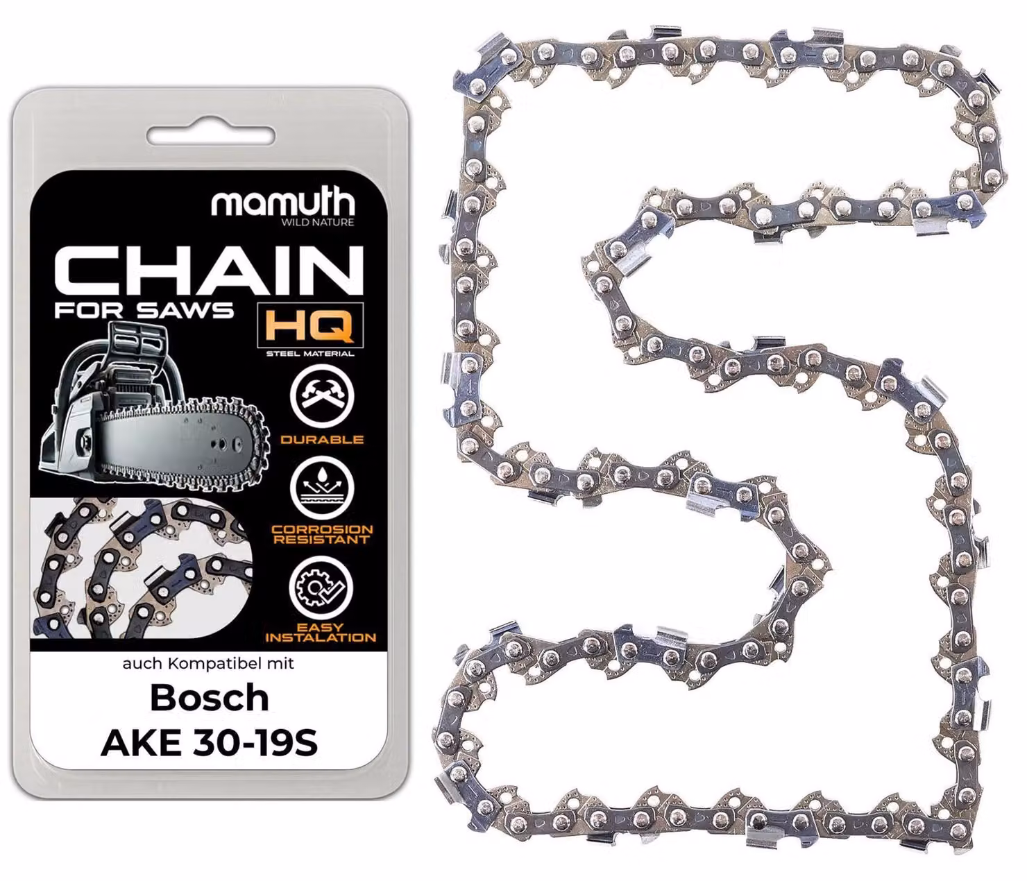 Catena per motosega, 40 cm, 1,1 mm, 3,8 pollici, 57TG, compatibile con Bosch AKE 30-19S