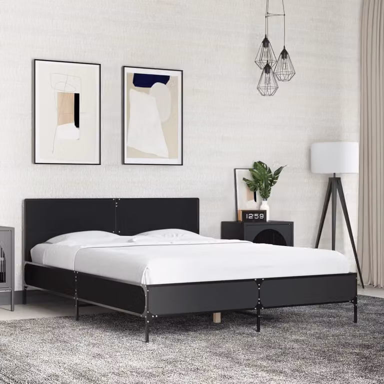 vidaXL Giroletto Nero in Metallo e Legno Multistrato L: 140 cm, P: 190 cm