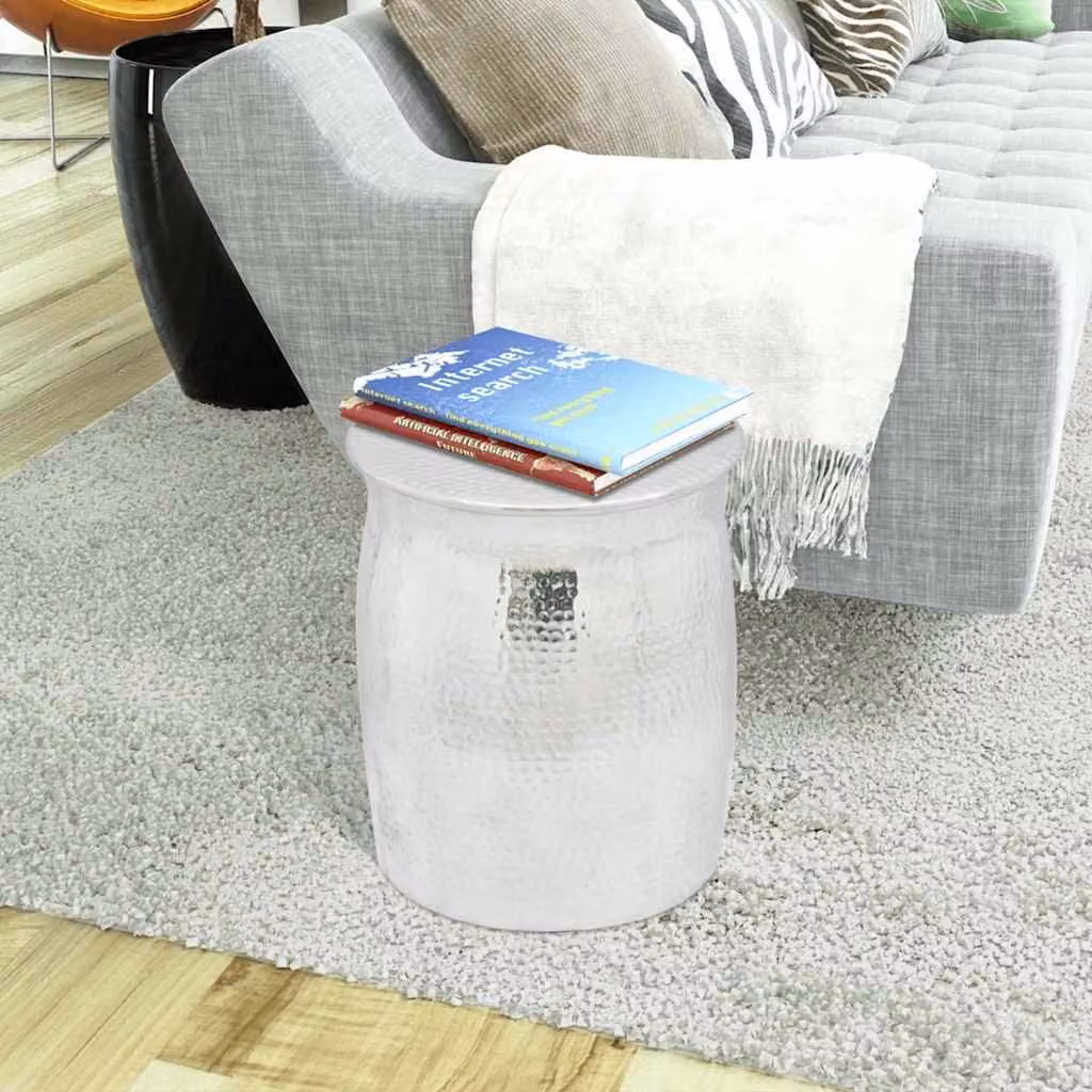 vidaXL Sgabello/Tavolino Laterale in Alluminio Battuto Argento
