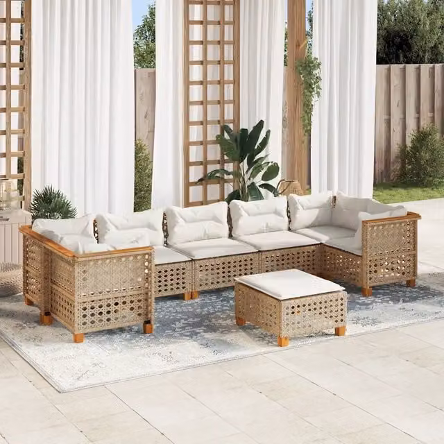 Set Divano da Giardino 8 pz con Cuscini Beige in Polyrattan 3261766