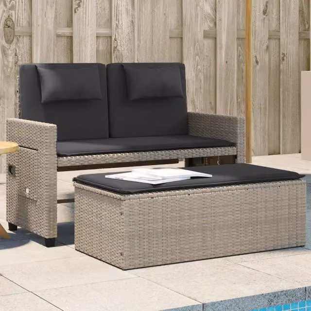 Panca Reclinabile Giardino con Cuscini Grigio Chiaro Polyrattan 365822