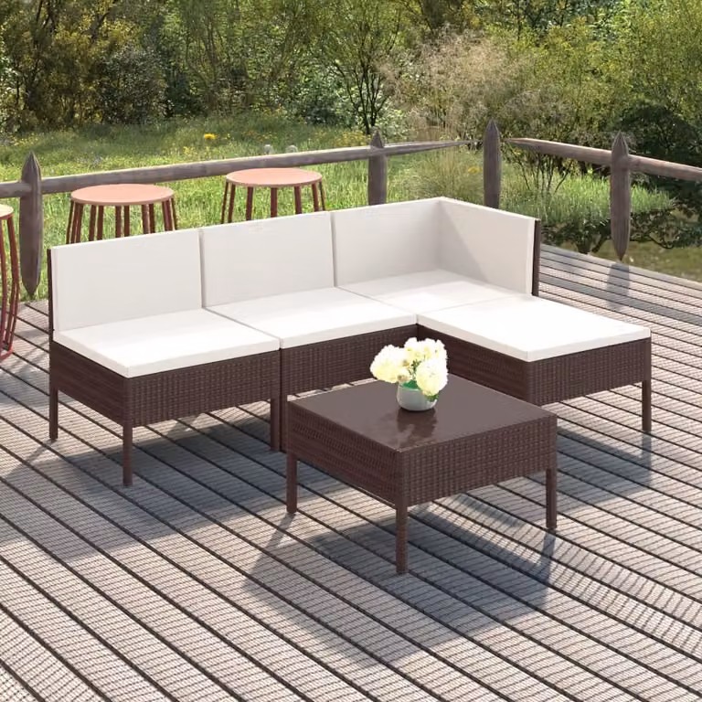 Maison Exclusive - Set da giardino da 5 pezzi con cuscini in polyrattan marrone