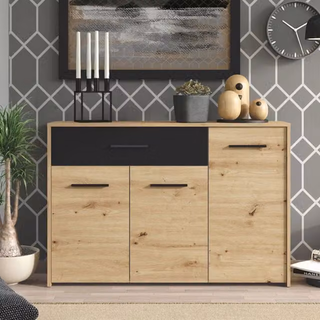 Madia Sanza DMORA Credenza con 2 Ripiani in Rovere Nodi Marrone L: 119 cm, P: 33 cm, H: 80.5 cm – 1