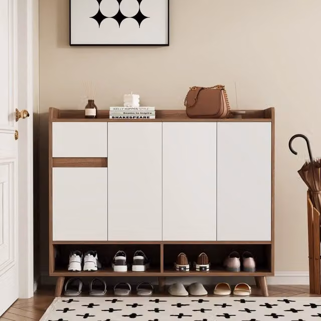 Credenza moderna con 4 ante e cassetto in bianco opaco L: 120 cm, P: 35 cm, H: 99 cm