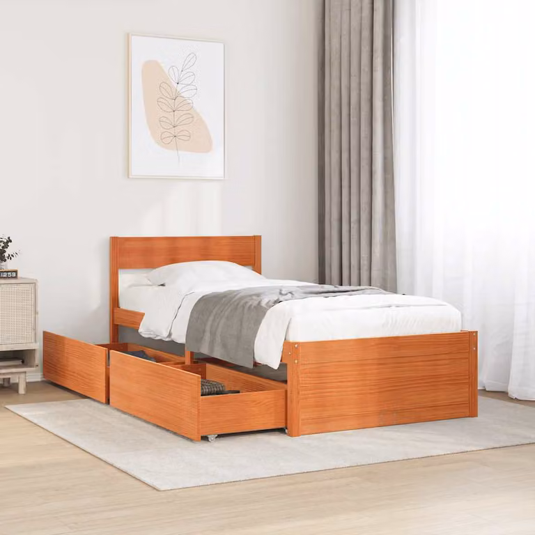 Letto in legno di pino rustico vidaXL, colore marrone cera, senza materasso, L 100 x P 200 cm