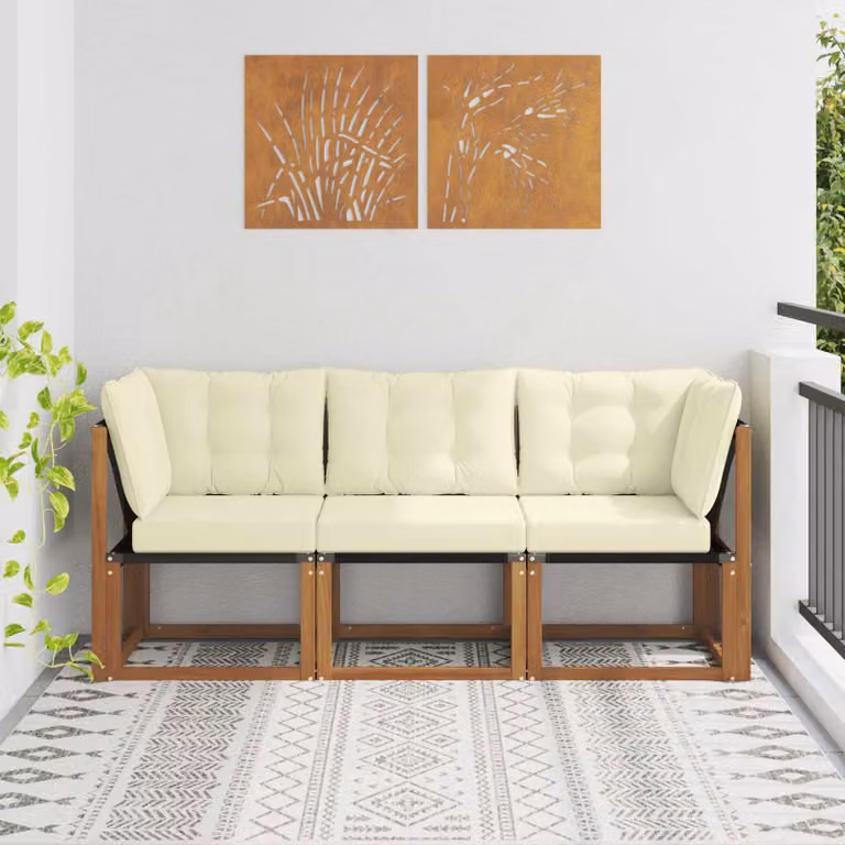 Set di divano modulare da esterno e angolare vidaXL in legno di acacia con cuscini beige e marrone