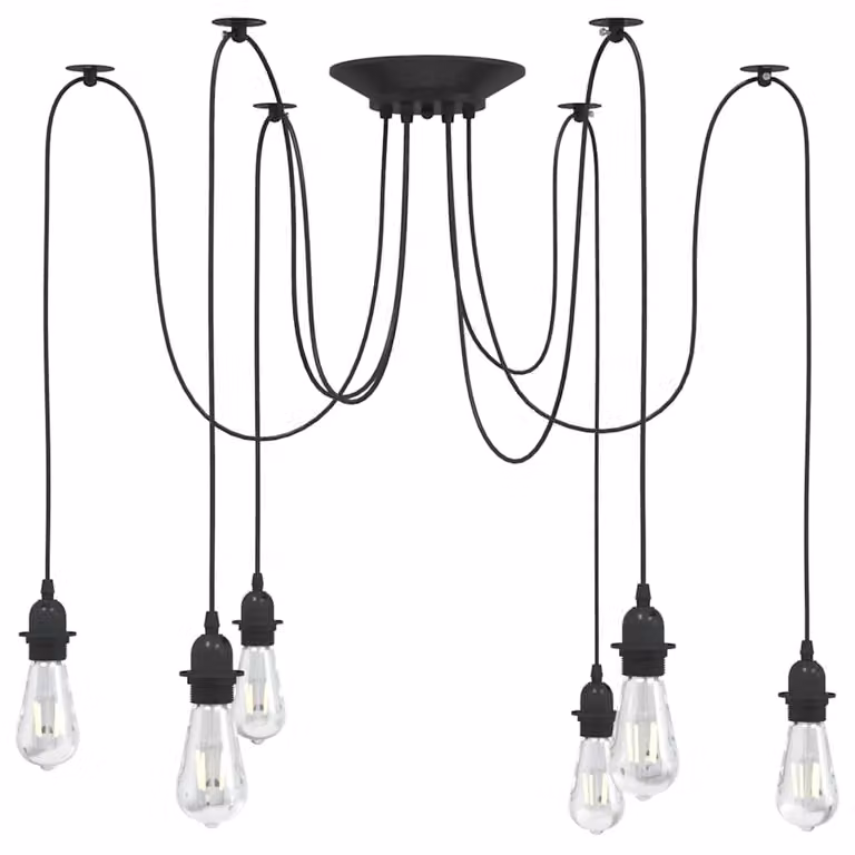 Lampada a sospensione industriale vidaXL in metallo nero con 6 portalampada E27 e altezza regolabile