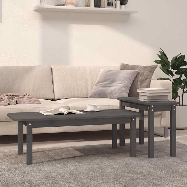 Set di 2 tavolini da salotto vidaXL in legno massello di pino grigio
