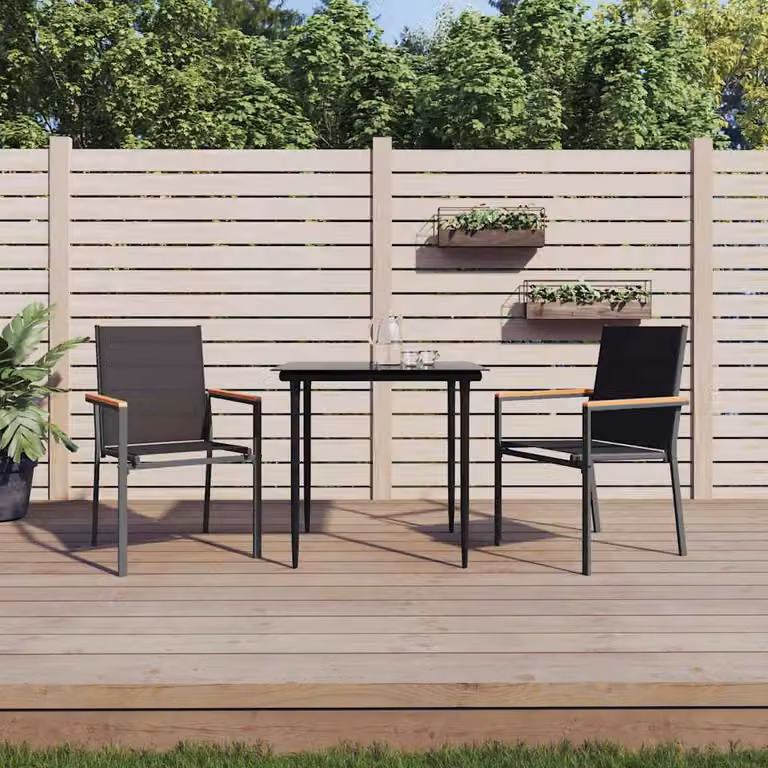 Set di 2 sedie da giardino vidaXL nere in textilene e acciaio con braccioli L: 55 cm, P: 61,5 cm, H: 90 cm