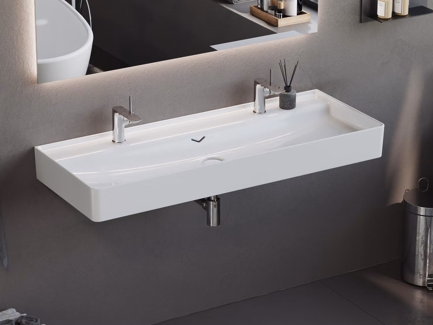 Aqua Bagno Venus Lavabo in Vetroceramica, mobile lavabo 120 cm, 2 fori per rubinetto