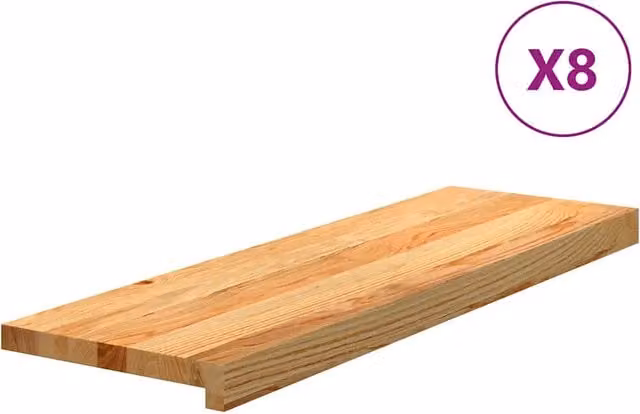 Set di 8 tappetini autoadesivi per scale in legno massello rovere marrone chiaro L: 80 cm, P: 30 cm, H: 2 cm