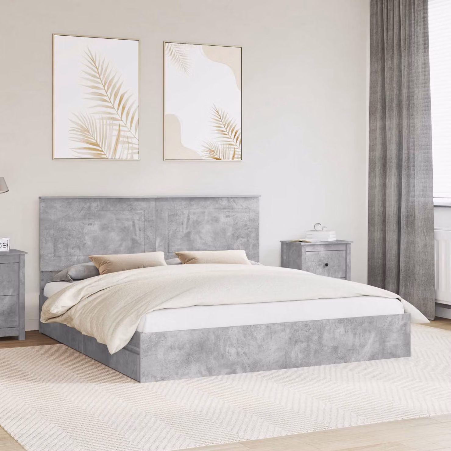 Letto con contenitore vidaXL in legno ingegnerizzato grigio, L/P: 200 x 200 cm
