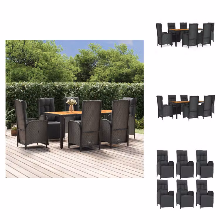 vidaXL set da pranzo da giardino 7 pezzi con cuscini in poly rattan nero - Set di mobili da giardino