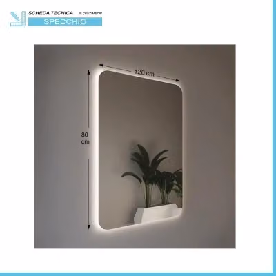 Specchio rettangolare da parete con illuminazione LED perimetrale INBAGNO L: 120 cm, H: 80 cm – 2