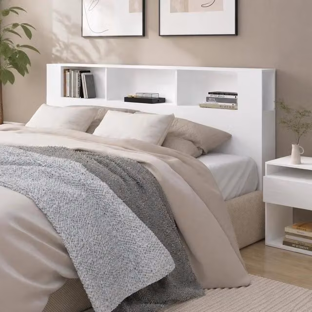 Headboard With Shelves, White, 200x18.5x104.5 Cm