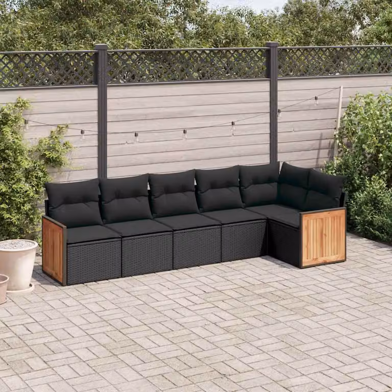 vidaXL Set Divano da Giardino a L 6 pz con Cuscini Neri in Polyrattan e Struttura in Acciaio Verniciato a Polvere