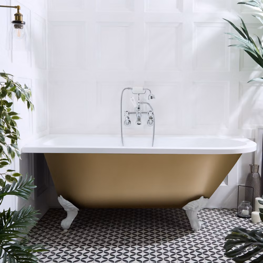 Vasca da Bagno Tradizionale Freestanding ad Angolo - Oro Metallizzato - 1685mm x 750mm - Design da Sinistra - Piedini Cromati - Legend