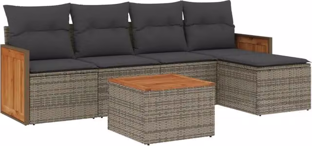 Set Divano da Giardino 6 pz | Set Salotto da Giardino con Cuscini Grigio in Polyrattan
