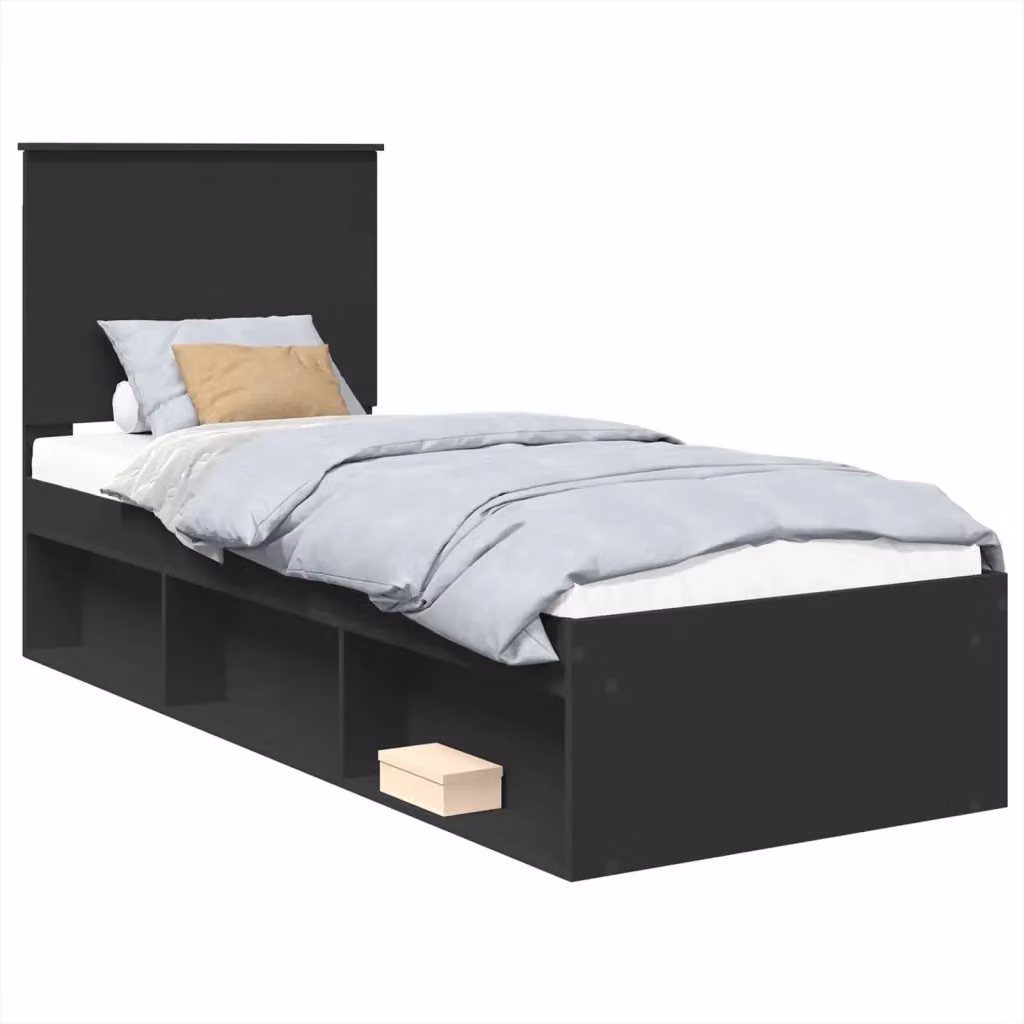 Letto con testiera vidaXL in pino massello nero L/P/H: 190 x 80 x 78 cm – 2