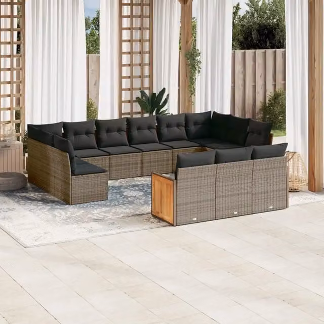Set Divani da Giardino 13 pz con Cuscini Grigio in Polyrattan 3260541