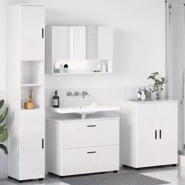Set di mobili per il bagno 4 pezzi vidaXL Bianco Lucido L/P/H: 35 x 30 x 192 cm