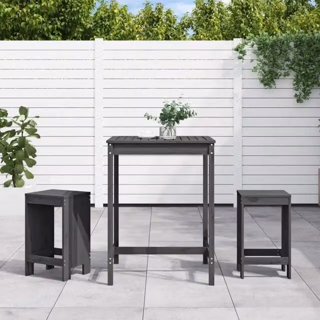 Set Bar da Giardino vidaXL in Legno di Pino Grigio con 3 Pezzi