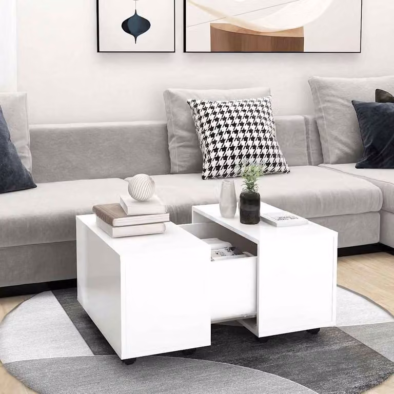 vidaXL Tavolino da Salotto Quadrato Bianco Moderno con Ruote in Legno L: 60 cm, P: 60 cm, H: 38 cm