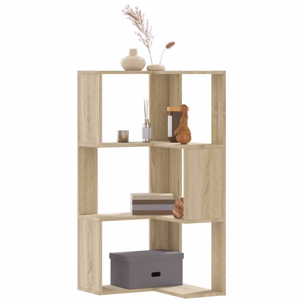vidaXL Libreria Angolare Moderna con 3 Ripiani in Legno, Colore Marrone/Beige, L 50 x P 50 x H 102 cm