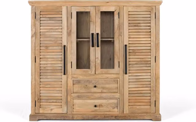 Credenza in legno di mango marrone con ante in vetro trasparente di Giner Y Colomer in stile rustico