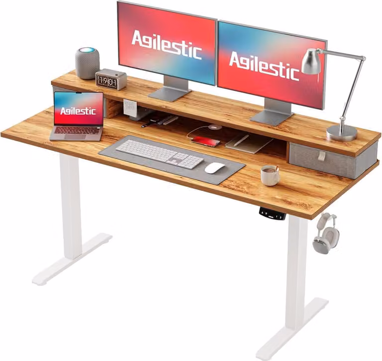 Scrivania Agilestic regolabile in altezza 140x60 cm con 2 cassetti