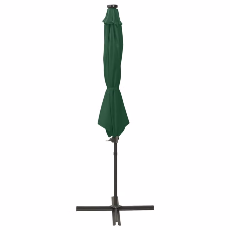 Ombrellone a Sbalzo con Palo e Luci a LED Verde 300 cm