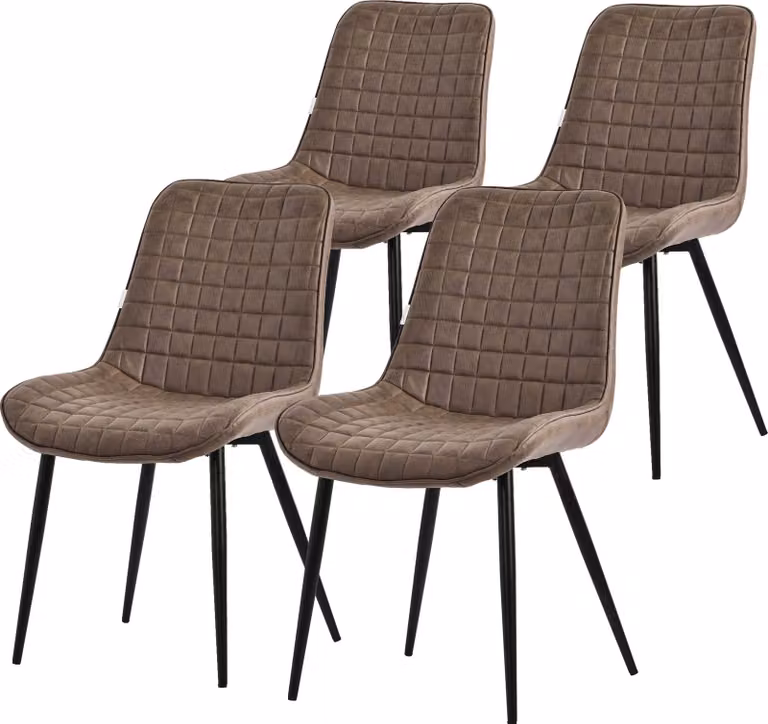 Set di 4 sedie da pranzo ML-Design, marrone, seduta in ecopelle con gambe in metallo nero, sedie da cucina con schienale