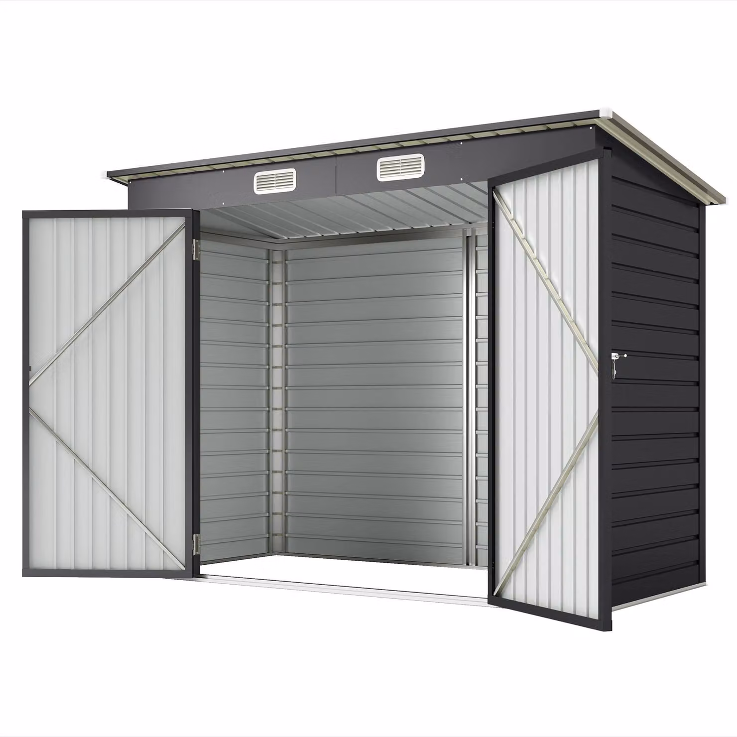 Casetta per attrezzi Outsunny in acciaio, 2,7 m² con doppia porta, serratura, colore grigio