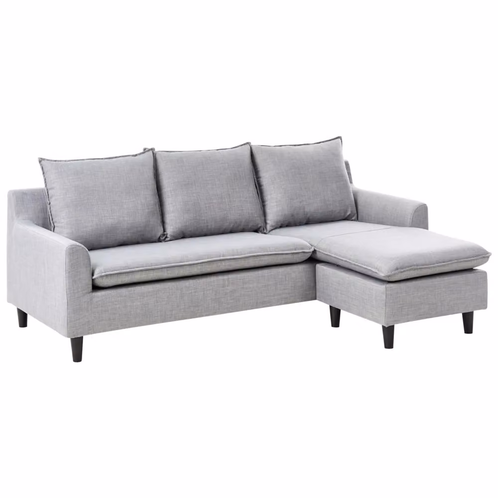 Divano ad angolo Beliani a 3 posti con chaise longue a sinistra, rivestimento in tessuto grigio e gambe in legno di gomma, L 206 x P 140 x H 76 cm – 2