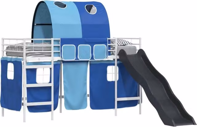 Struttura del letto loft per Bambini | Letto Infantile | Lettino Bianco e Blu 90 x 190 cm